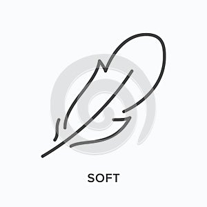 Feather line icon. Vector outline illustration of lightweight. Soft quill pictorgam photo