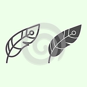 Feather line and solid icon. Decorative witchcraft plume outline style pictogram on white background. Witchcraft or