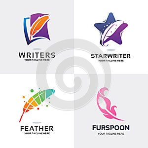 Feather Logo Set Design Template Collection