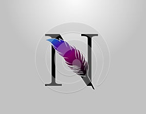 Feather N Letter Brand Logo icon, vector design concept feather with letter for initial luxury business, firm, law service,