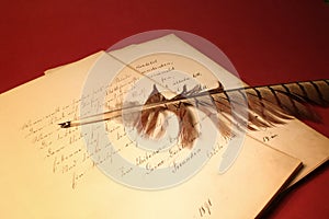 Feather on old papers