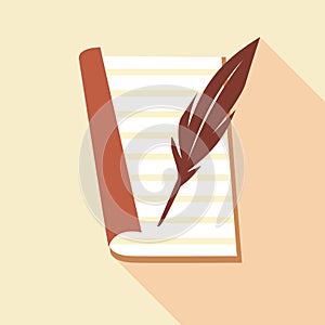 Feather on paper icon, flat style