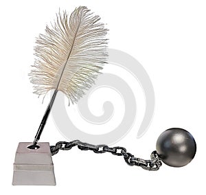 Feather pen and ball and chain
