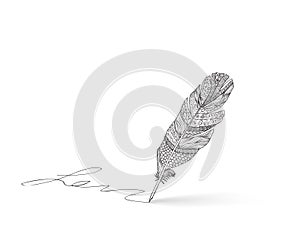 Feather pen icon. Calligraphy sign. Signature icon