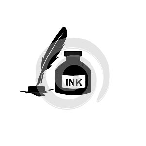 Feather pen ink and ink bottle icon illustration isolated vector sign symbol