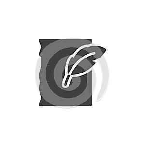 Feather pen and paper vector icon