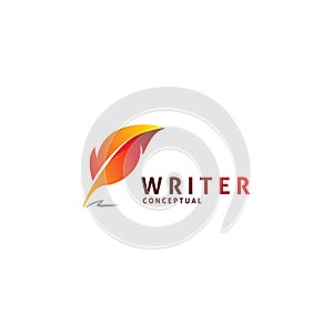 Feather pen write logo design