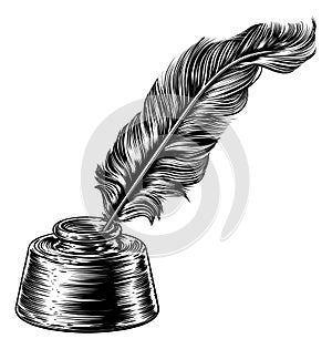 Feather Quill Ink Pen in Inkwell photo