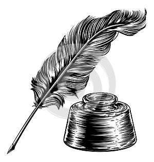 Quill Feather Pen and Ink Well photo