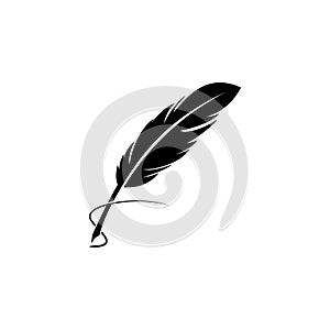 Feather quill pen icon, classic stationery illustration.