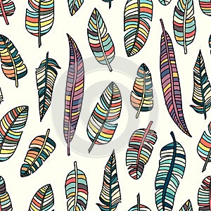Feather seamless pattern background. Feather textile pattern.
