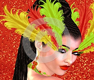 Feather style make up on woman`s face