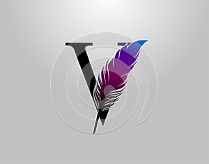 Feather V Letter Brand Logo icon, vector design concept feather with letter for initial luxury business, firm, law service,
