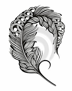 Feather. Vector Black and White Feather Pattern, hand drawn style, vector illustration.