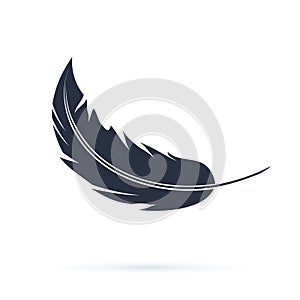 Feather Vector Silhouette Icon or Logo. Abstract black carnival fluff flying. Soft or smooth concept with a quill