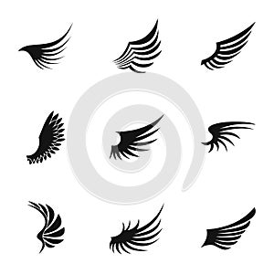 Feather wings icons set, simple style