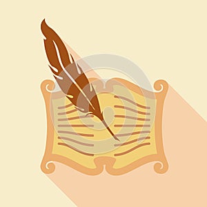 Feather writing icon, flat style