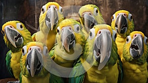 Feathered Astonishment: Group of Surprised Parrots AI Generated