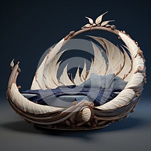 Feathered Bed: A Surrealistic Art Nouveau 4d Model photo