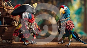 Feathered Buccaneers: Parrots in Pirate Attire Embarking on a Playful Adventure photo