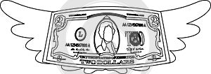 Feathered Deformed 2 dollars note outline