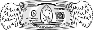 Feathered Deformed 2 dollars note outline