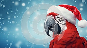 Feathered Festivity: Red Macaw in a Santa Hat. Ai generated