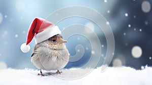 Feathered Festivity: Tiny Bird in a Christmas Hat. Ai generated