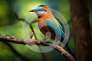 Feathered Motmot bird branch. Generate Ai