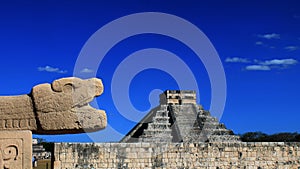 Feathered Serpent and the Temple of Kukulcan El Castillo, Yucatan Mexico