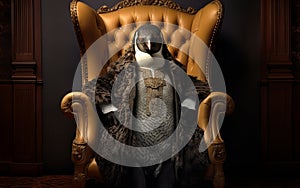 Feathered Sophistication Penguin on a Lavish Armchair. Generative AI