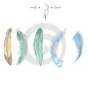 Feathers Blue feather, dreamcatcher feather digital feather, clip art, drawng, illustration on white background photo