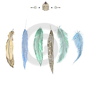 Feathers Blue feather, dreamcatcher feather digital feather, clip art, drawng, illustration on white background photo