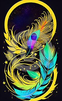 feathers fabulous firebird on a dark background