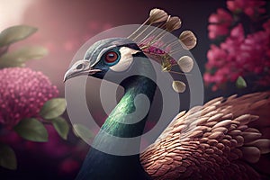 Feathers Flowing Freely and Exquisite Detail: A Generative AI Peacock Image, Made with Generative AI photo