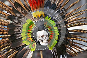 Feathers from the headdress of an Aztec dancer in Plaza de la Constitucion in Mexico City photo