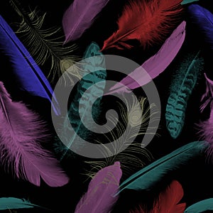 Feathers pattern.Seamless repeating animal texture. Natural background.Birds feather. - illustration