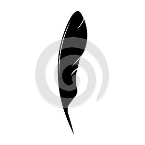 Feathers pen black icon silhouette. Logo goose lightweight feather contour. Vector illustration