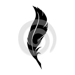 Feathers pen black icon silhouette. Logo goose lightweight feather contour. Vector illustration