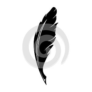 Feathers pen black icon silhouette. Logo goose lightweight feather contour. Vector illustration