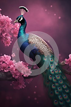 Feathers of Splendor, Admiring the Colorful Elegance of a Peacock in Full Display. Generative AI