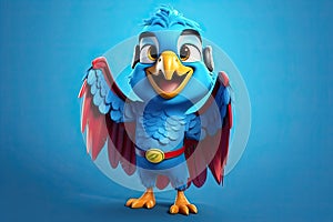 Feathers of Valor: A 3D-Rendered Parrot\'s Dream Realized on Blue Gradient Background
