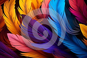 Feathery allure, firebird pattern of colorful feathers on bright background