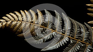 A feathery and compound fern leaf with intricate patterns