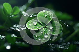 Feature a closeup of a dewcovered clover leaf