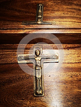 Feature domestic crucifixes. Catholic symbols. Artistic look in colours.