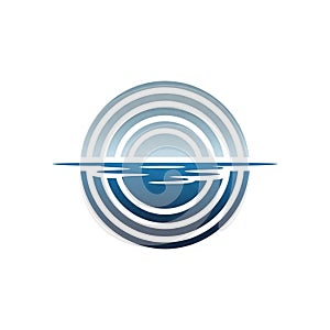 Features concentric circles in shades of blue creating a visual