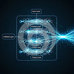 It features an Input Layer multiple Hidden Layers and an Output Layer
