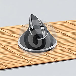 Features a sleek angular shape with a scroll wheel and buttons