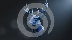 Features a stylized deer head composed of geometric low poly